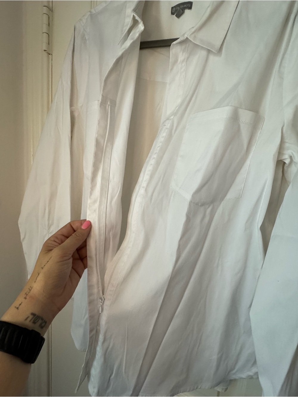T by Talbots White Women's Zip-Front Shirt with Chest Pockets - Picture 5 of 8